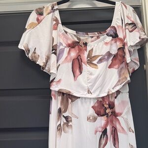 Floral Print Dress with Flutter Sleeves